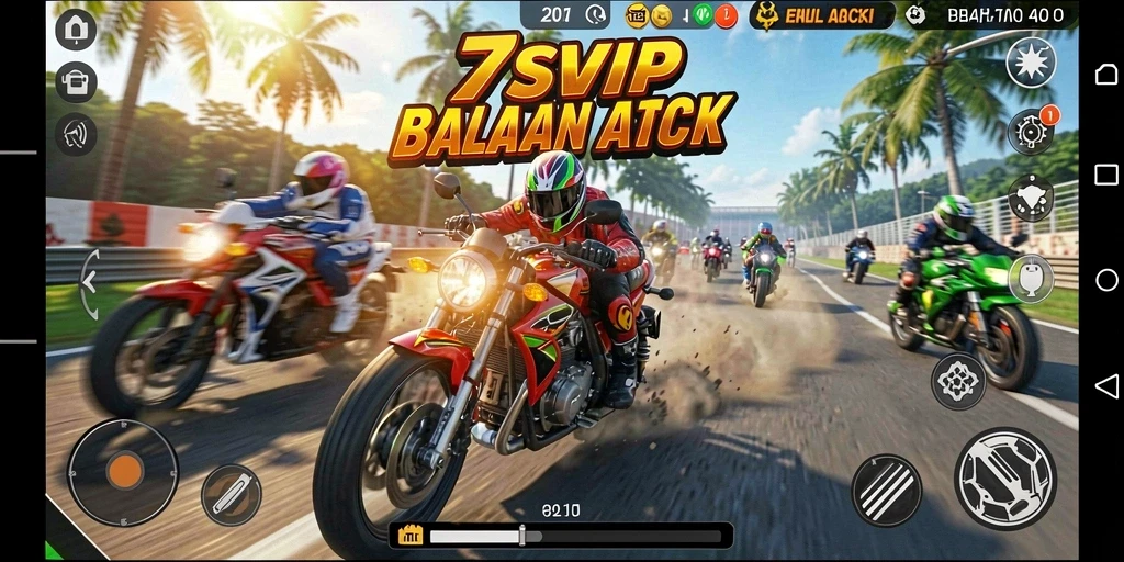 Tampilan gameplay balapan motor yang seru dan mendebarkan.