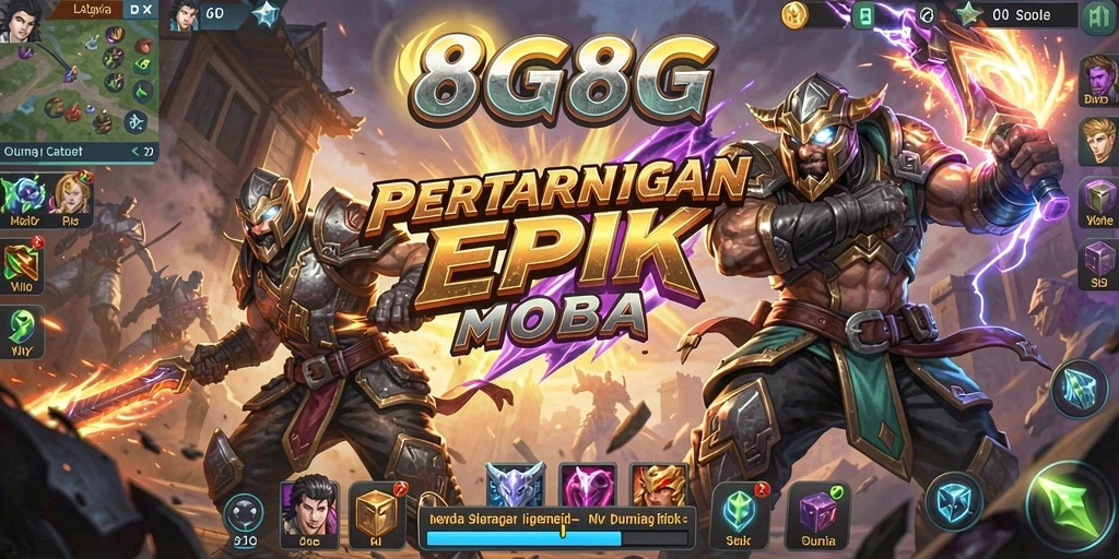 Screenshot gameplay 8G8G menampilkan pertarungan seru antara karakter di arena.