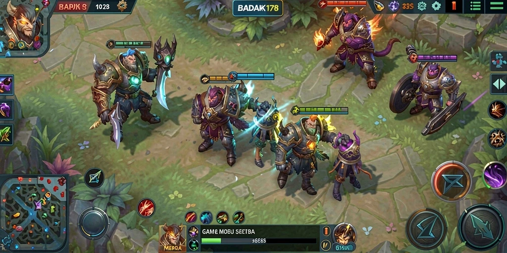 Screenshot gameplay seru BADAK178 dalam pertarungan MOBA.