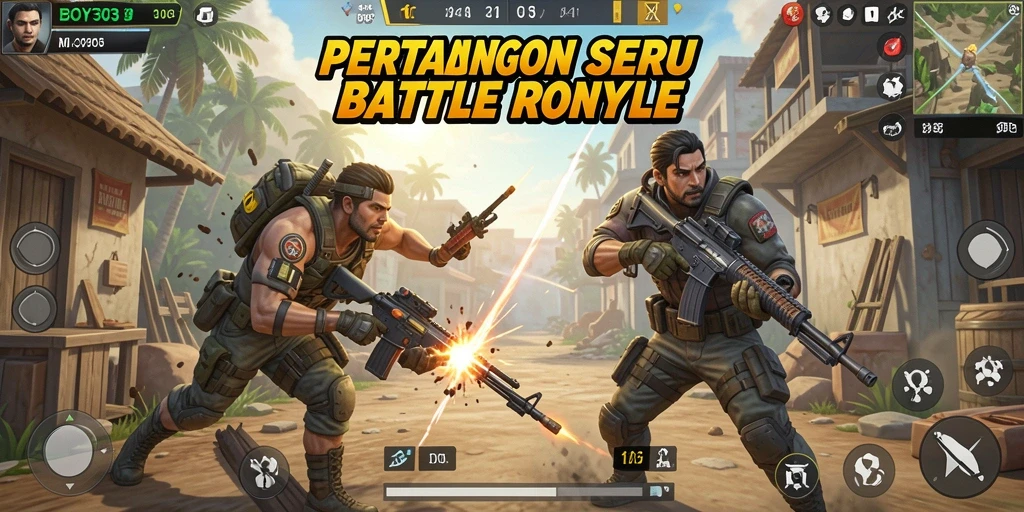 Tangkapan layar utama BOY303 menampilkan aksi intens dalam pertempuran Battle Royale.