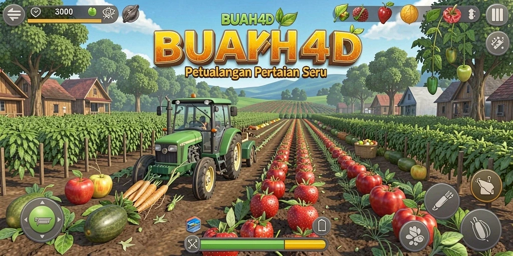 Screenshot BUAH4D menampilkan kebun yang indah dengan beragam tanaman.