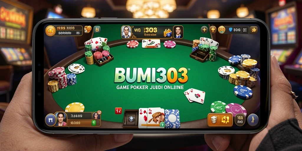 Screenshot gameplay BUMI303 menunjukkan momen seru di meja Poker.