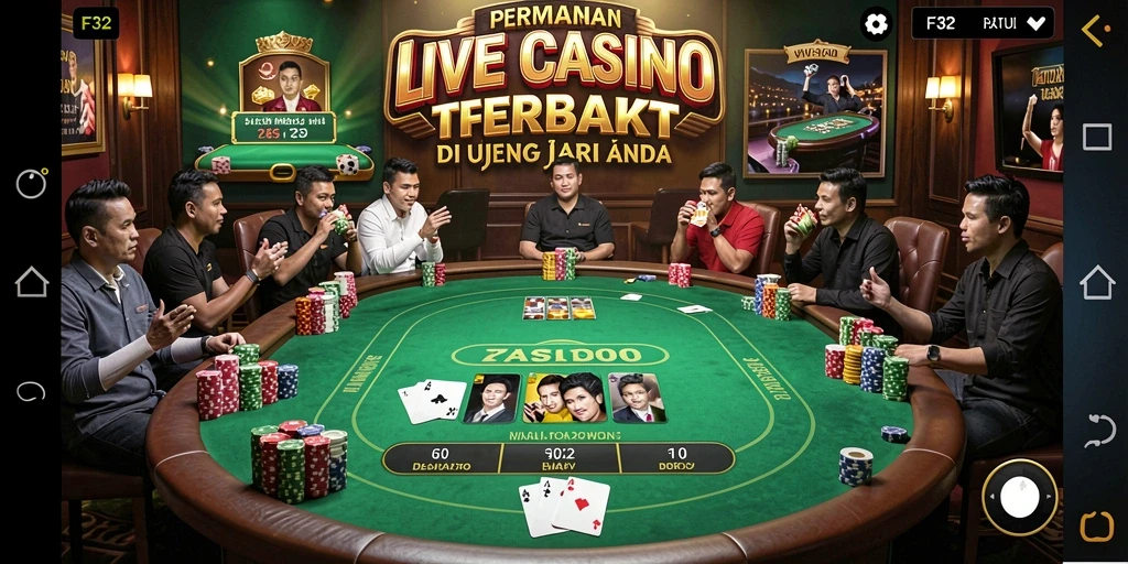 Screenshot gameplay F32 dengan dealer langsung di Live Casino.