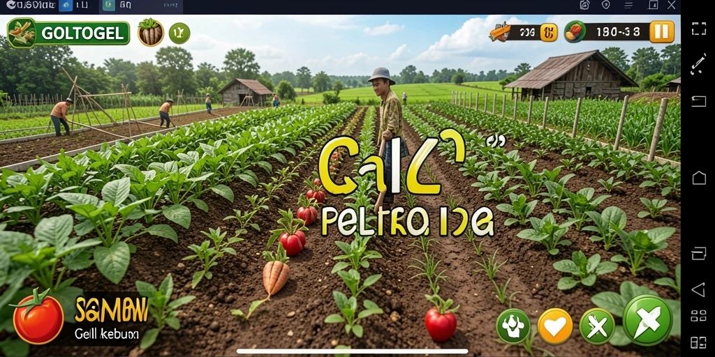 Screenshot GOLTOGEL yang menunjukkan kebun yang subur dan hewan ternak.
