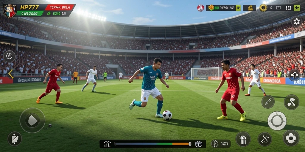 Tangkapan layar utama yang memperlihatkan aksi mendebarkan dalam game sepak bola HP777.