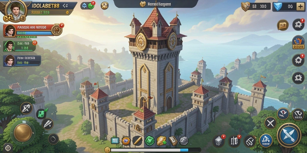 Tampilan gameplay <strong>IDOLABET88</strong> dengan menara beragam menghancurkan musuh.