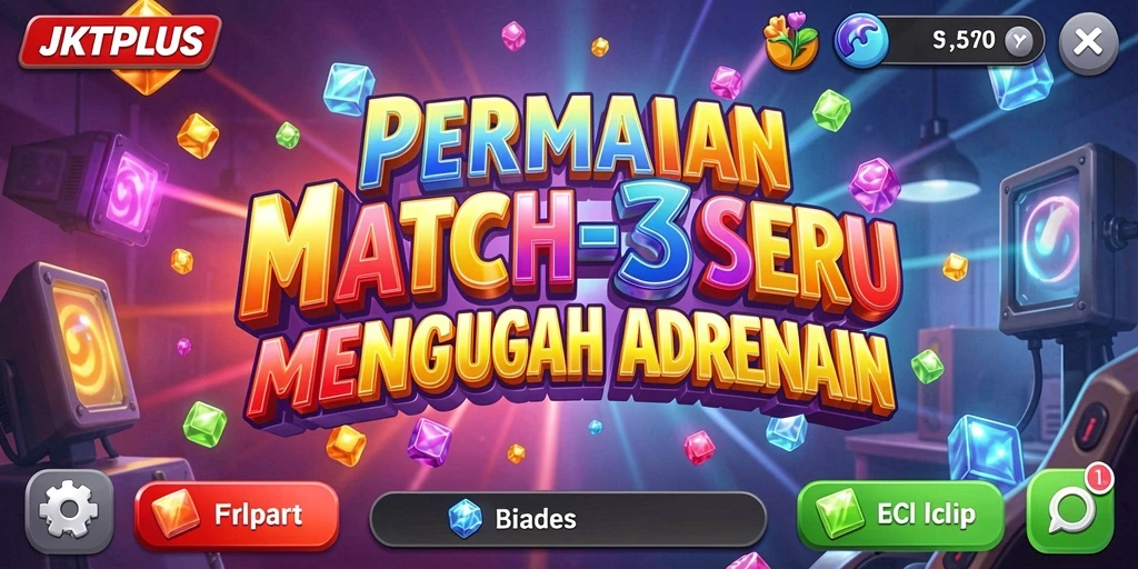 Tampilan menarik gameplay JKTPLUS dengan permata berwarna-warni.