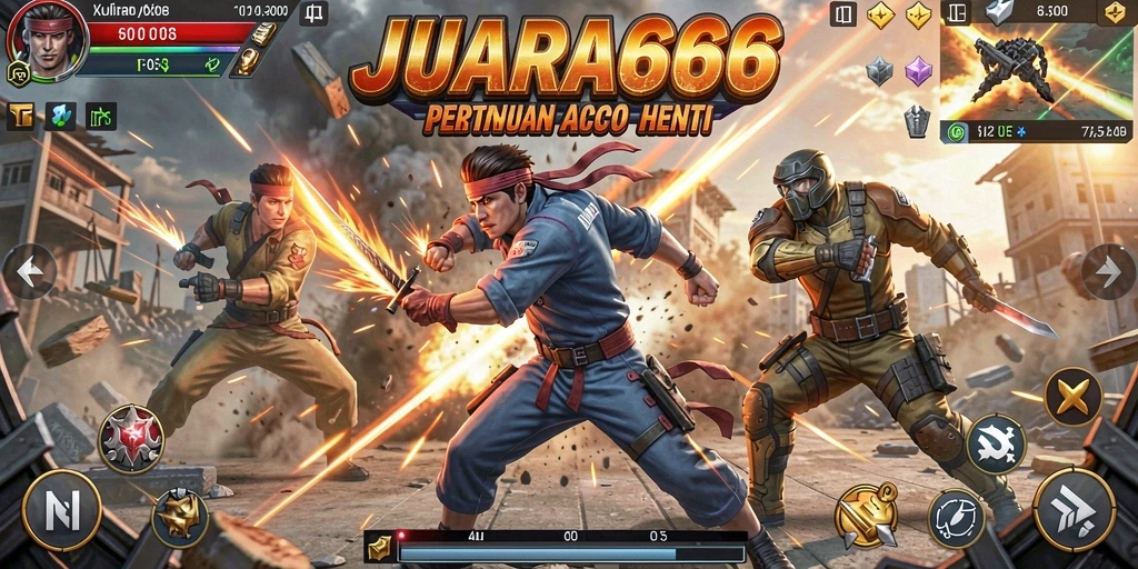 Screenshot JUARA666 menampilkan aksi berintensitas tinggi dalam arena tempur.