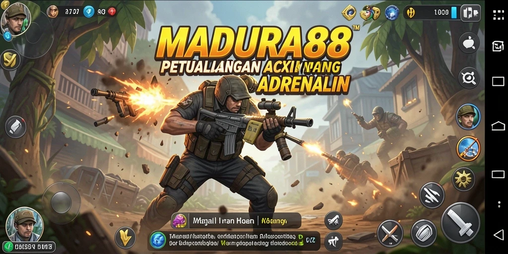 Tampilan gameplay MADURA88 dengan aksi seru dan karakter beragam.