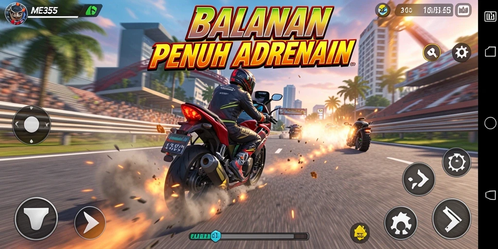 Gameplay seru balapan motor di ME355 dengan grafik menawan.