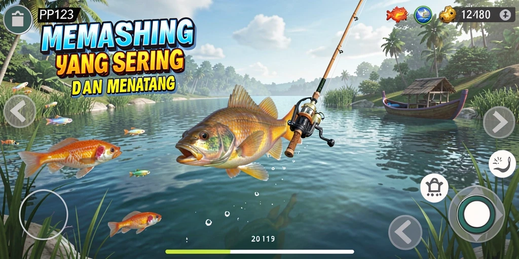 Gameplay PP123 yang menggambarkan aksi memancing seru dan menarik.