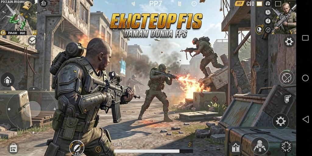 Screenshot permainan PP7 menampilkan aksi pertempuran FPS yang mendebarkan.
