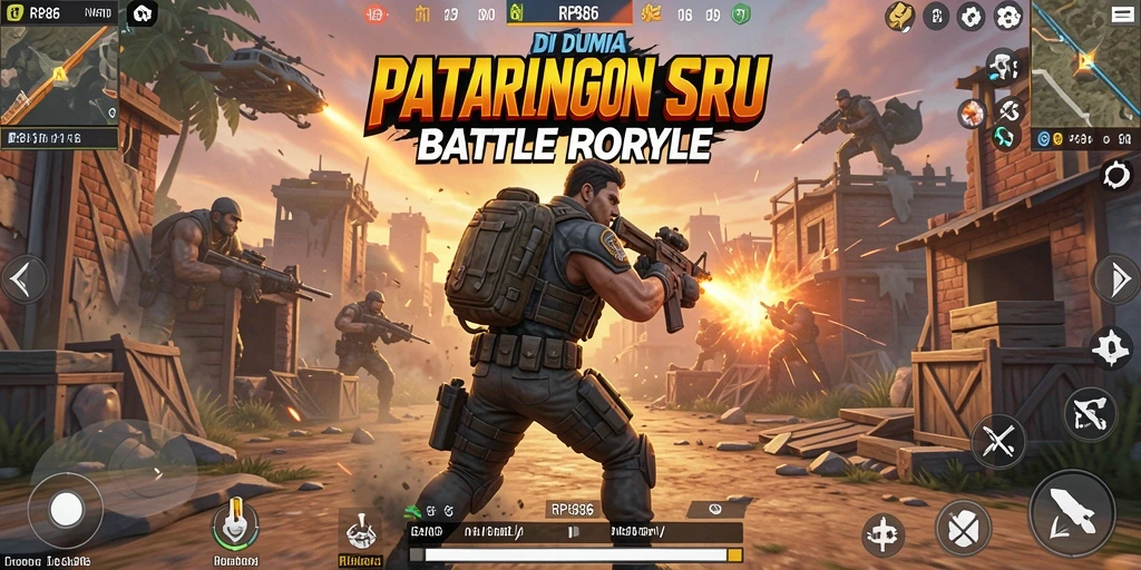Screenshot gameplay RP886 memperlihatkan aksi Battle Royale yang mendebarkan.