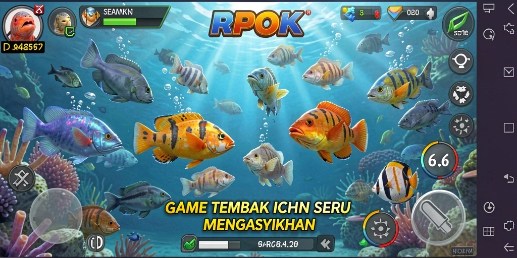Screenshot gameplay RPOK menampilkan aksi menangkap ikan yang seru.