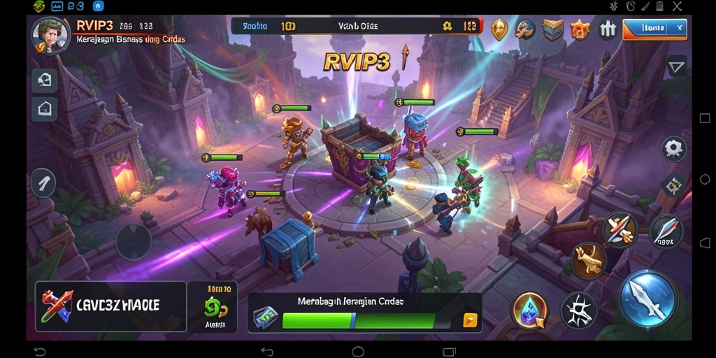 Screenshot gameplay RVIP3 menampilkan simulasi manajemen bisnis.