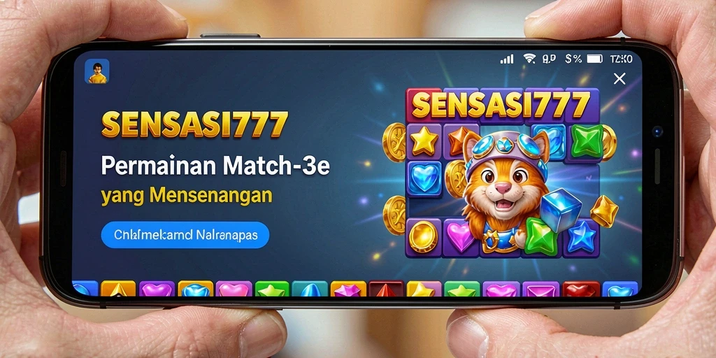 Tangkapan layar gameplay SENSASI777 dengan aksi mencocokkan objek Match-3.