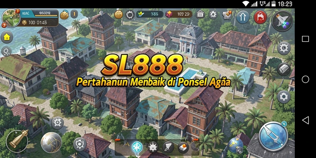 Tampilan gameplay menarik dari SL888 dengan menara dan musuh yang beragam.