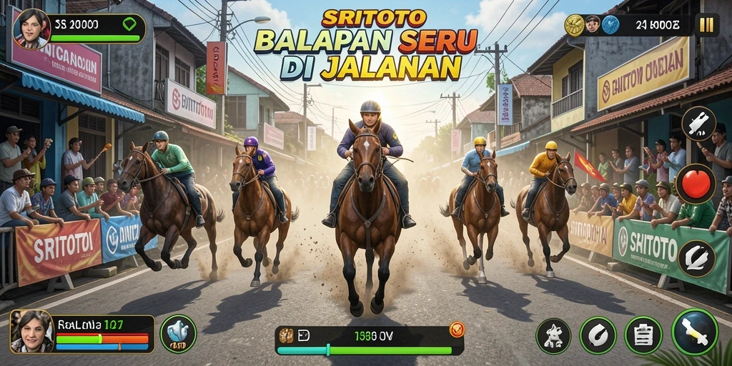 Tangkapan layar gameplay SRITOTO dengan aksi balapan mendebarkan.