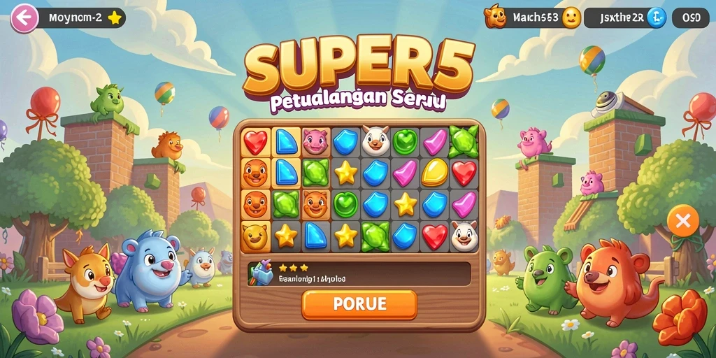 Gameplay seru dan menantang dalam SUPER5 Match-3.