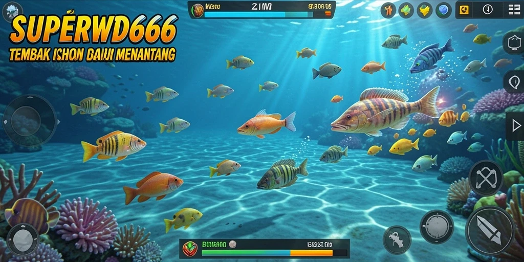 Tampilan gameplay menarik dari SUPERWD666 dengan aksi menangkap ikan.