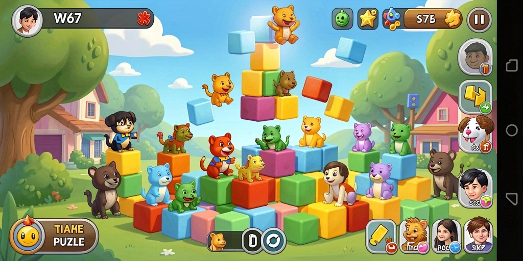 Screenshot gameplay W67 yang menampilkan tantangan puzzle yang menarik.