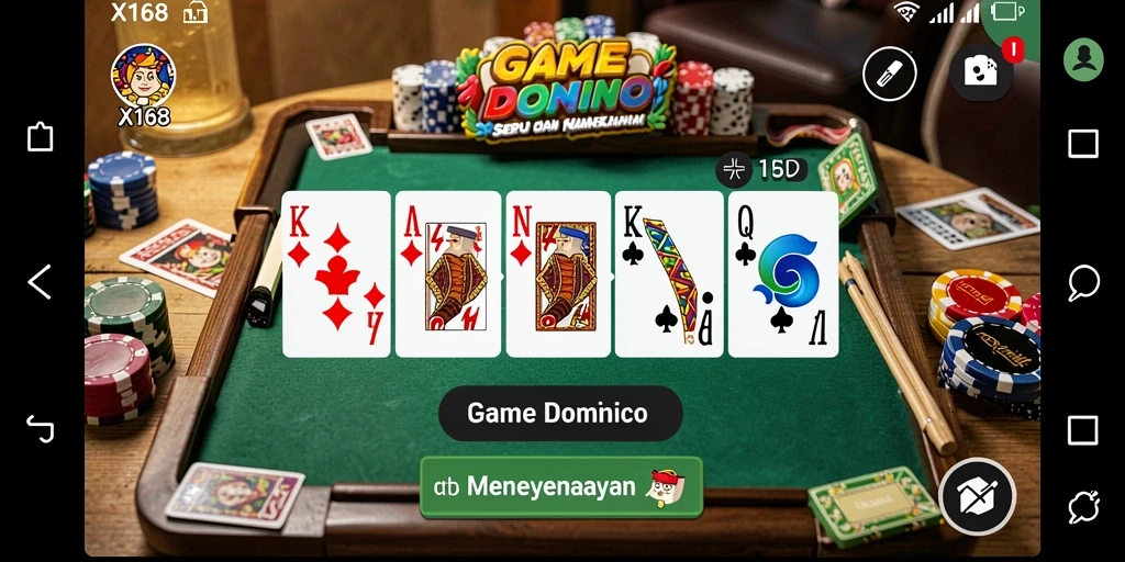 Screenshot gameplay X168 menampilkan permainan Domino yang seru dan interaktif.