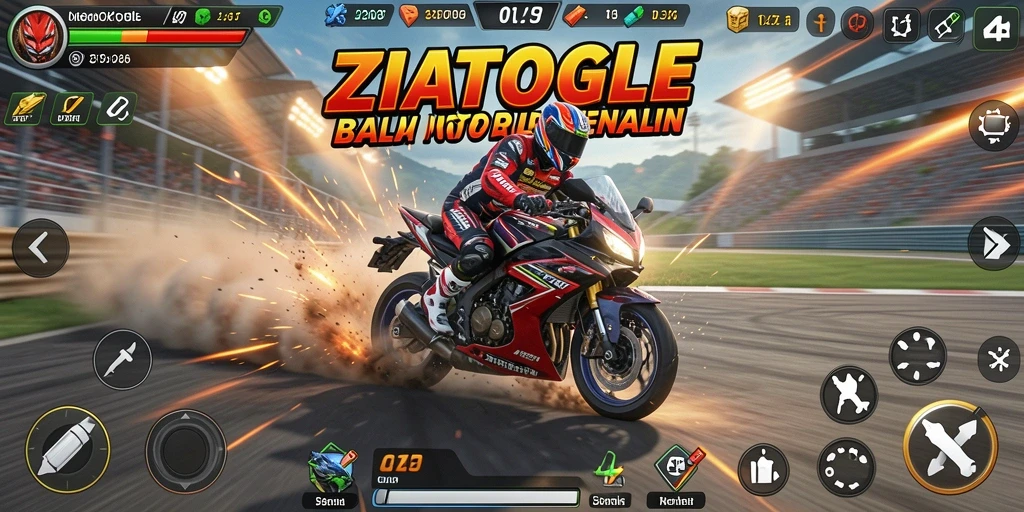 Tangkapan layar gameplay ZIATOGEL yang menampilkan balapan motor yang mendebarkan.